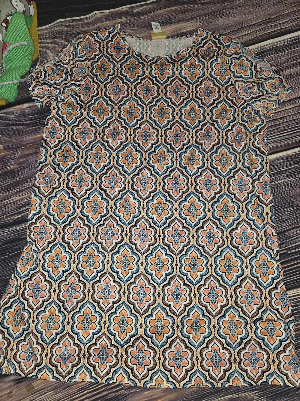 Ruby Rd. Orange, Teal & Cream Geo-Print Short Sleeve Dress